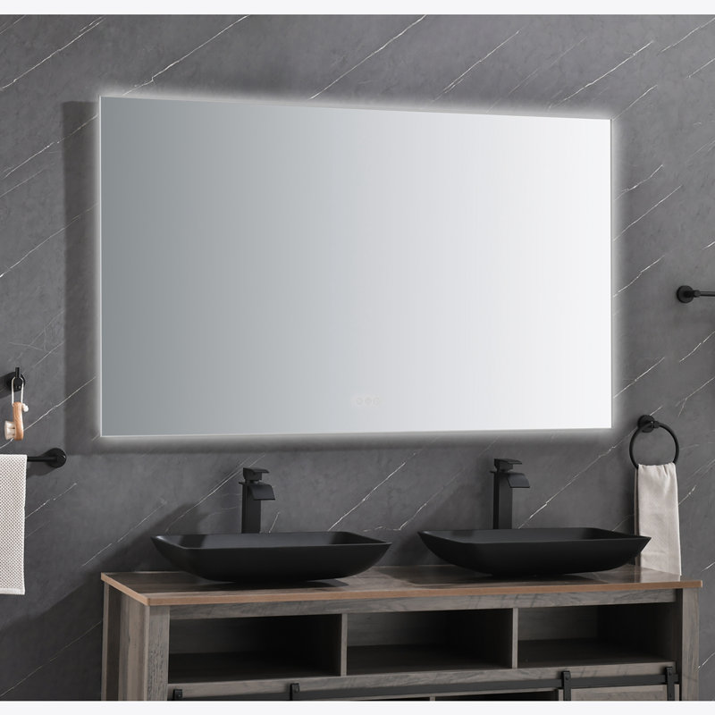 Miroir de salle de bain à DEL avec rétro-éclairage, support mural anti-buée, 36 po x 60 po