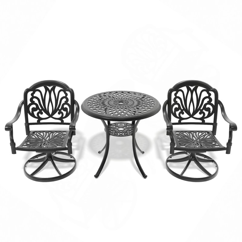Ensemble de salle à manger 3 pièces en aluminium coulé toutes saisons comprenant 2 chaises pivotantes et une table ronde de 30,71 po avec cadre