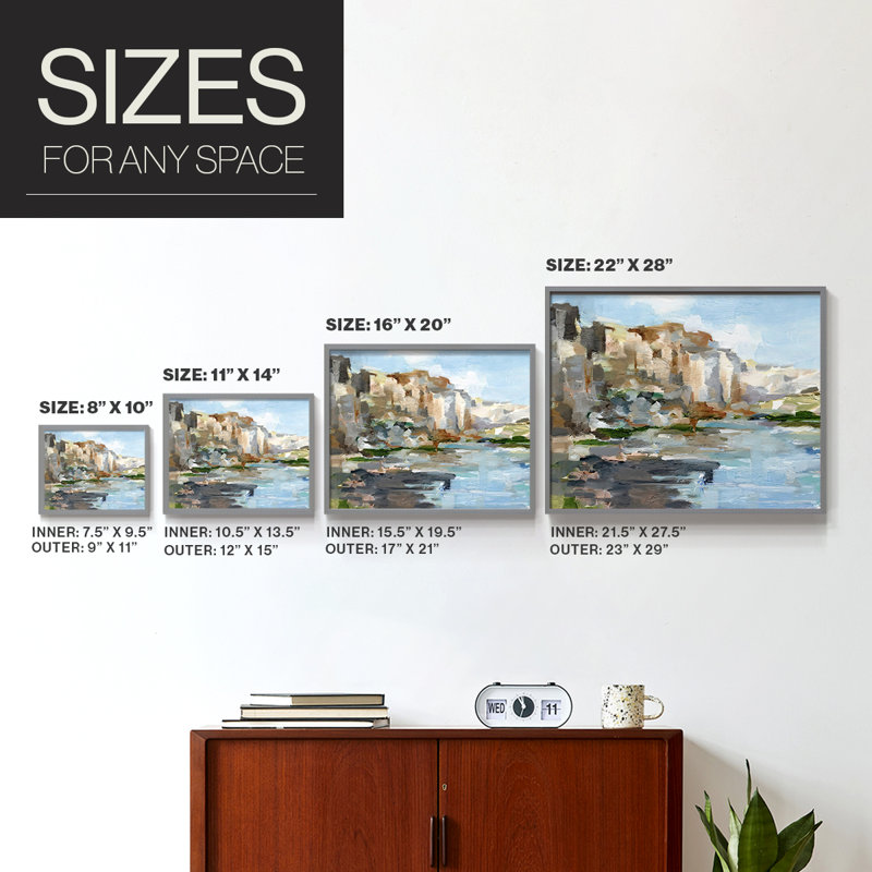 Western Cliffs I -Framed Print - Restickable, Gray, 11" H x 14" W