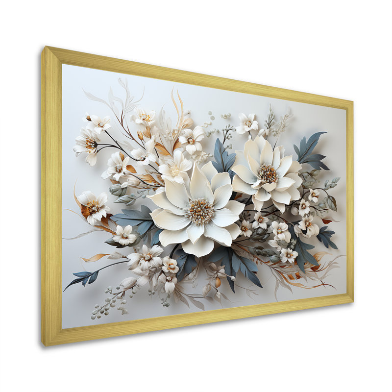 Fleurs saisonnières charme en hiver I - art mural de fleurs saisonnières, H 24 po x l 32 po x P 1 po, Cadre doré simple