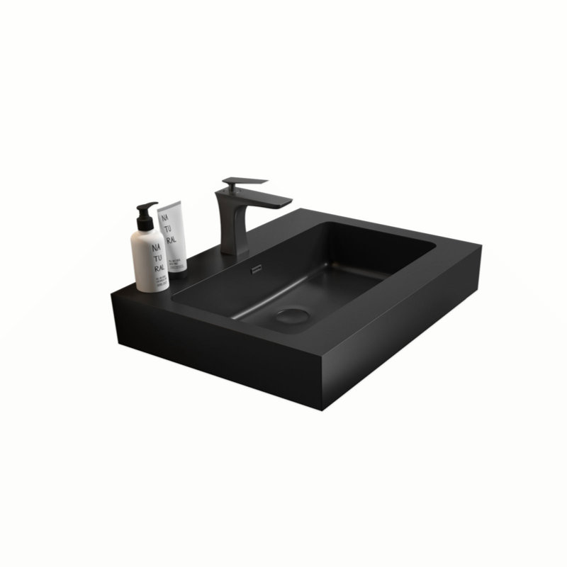 Integrated Engineered Quartz Basin Without Drain And Faucet, Matt Black Color
