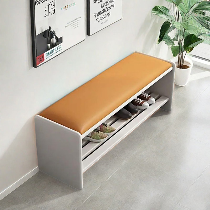 Banc de rangement pour tabouret 35,4 po, Blanc / orange