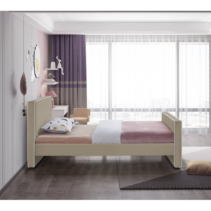 Haneesh Upholstered Unfinished Panel Bed, Twin, Beige Velvet