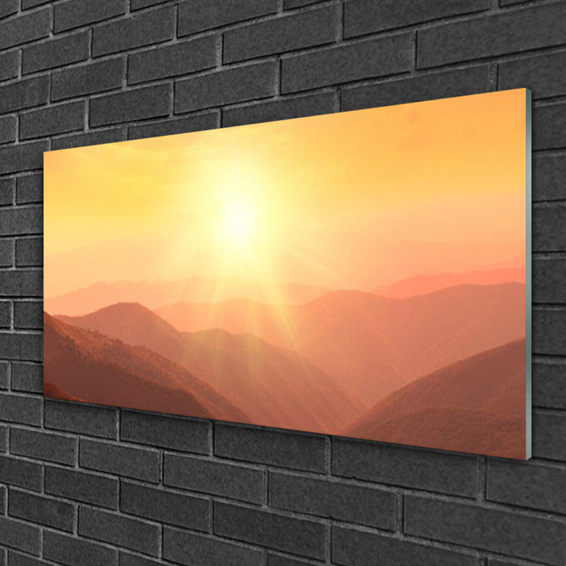 Glass Print Wall Art 100X50cm Image Printed On Glass Decorative Wall Picture Behind Toughened / Tempered Safety Real Glass For Kitchen & Living Room Theme: Sun Mountains Landscape