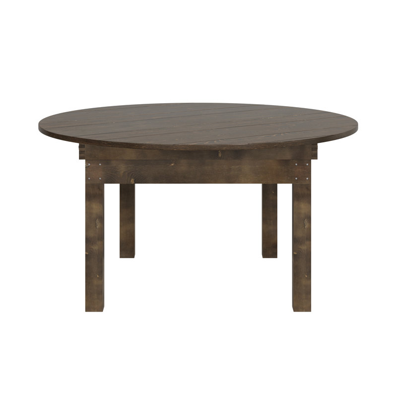Elynna 60" Round Antique Rustic Solid Pine Folding Farm Dining Table, Mahogany