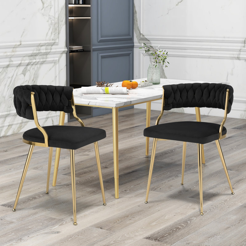 49cm H Velvet Upholstered Metal Accent in Black