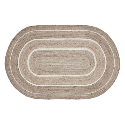 Festive Finds Mulinix Geometric Machine Made Braided Jute/Cotton/Acrylic Area Rug in Natural Cream