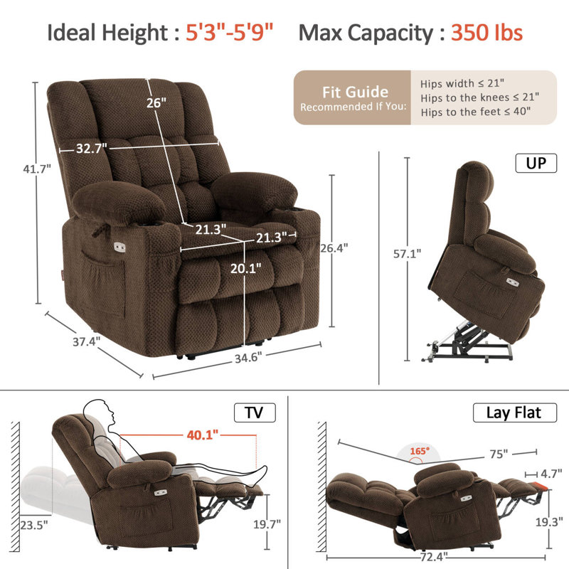 Dual Motor Power Recliner Lift Chair with Massage and Heat, Infinite Position, Coffee