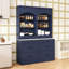 Ensemble de 2 grands garde-manger autoportants avec plateau en faux marbre, tiroirs et tablette réglable-572654382