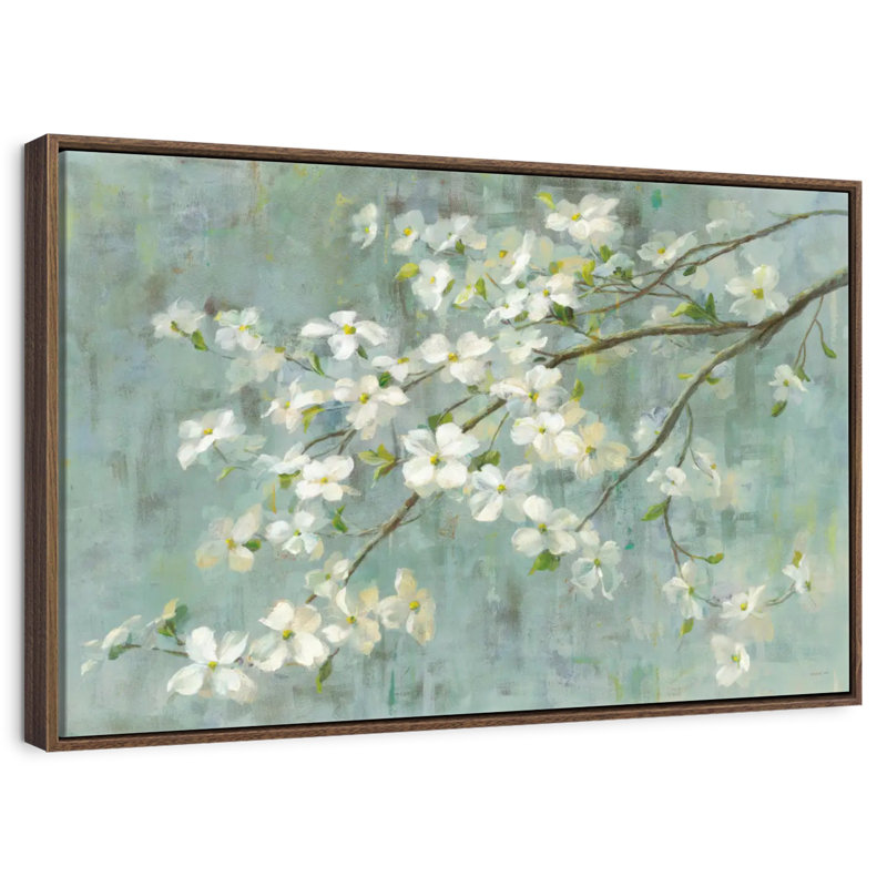 Dogwood In Spring On Blue, 37" X 25", Floating Frame Walnut