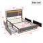 UK&EU Size Smart Linen Bed Frame with App-Controlled LED Lights, Upholstered Storage Bed with 4 Drawers & USB Charging Station, Grey & Beige-466897632-466897644