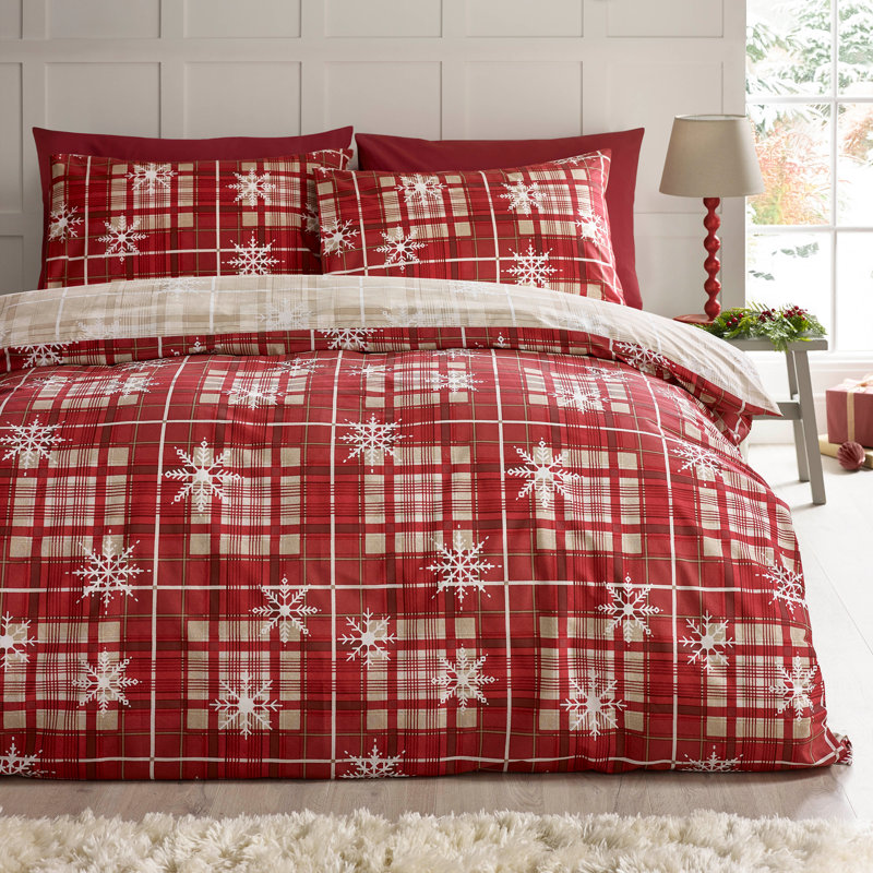 Christmas Scandi Check Reversible Duvet Cover Set, Double Bed (200 x 200 cm)