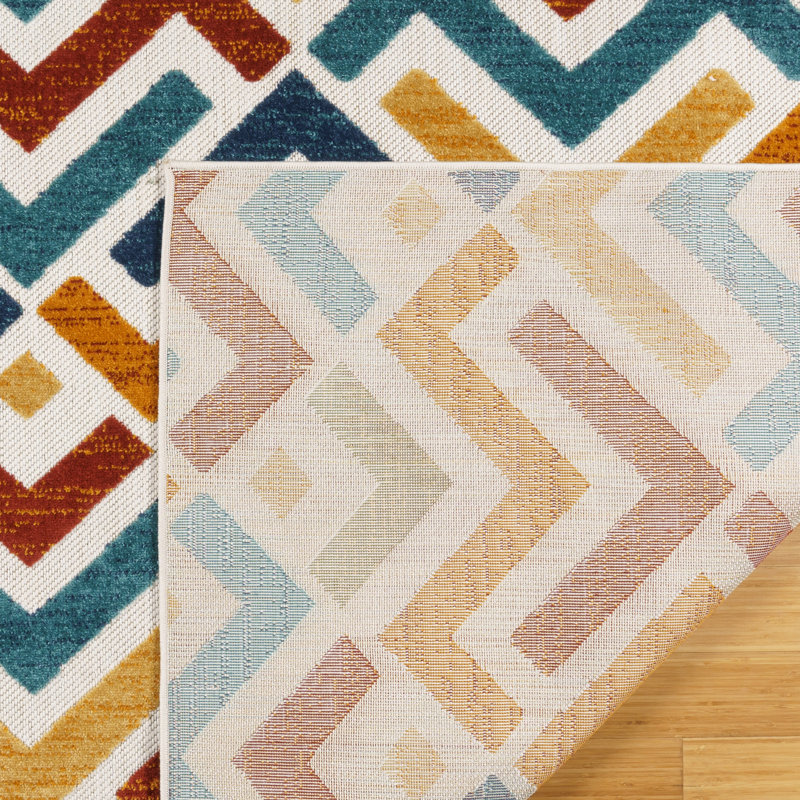 Red and Multicolor Geometric Flat Woven Synthetic Area Rug 8' x 10'