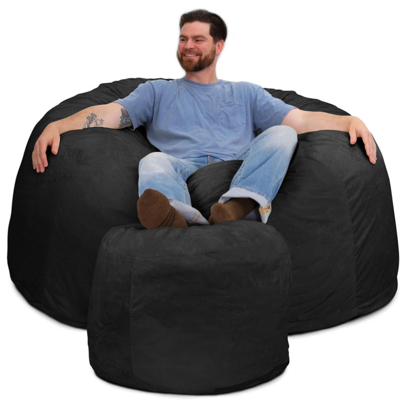  Bean Bag Chair, Oversized Indoor Comfy Lounger, 34" H x 58" W x 58" D, Black