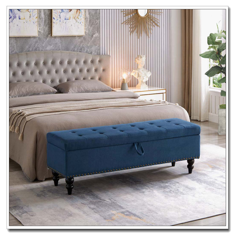 51.5"W Flip Top Storage Bed Bench, Blue