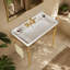 Lavabo de console de salle de bain en acier inoxydable doré avec vasque en céramique blanche et porte-serviettes-129331293