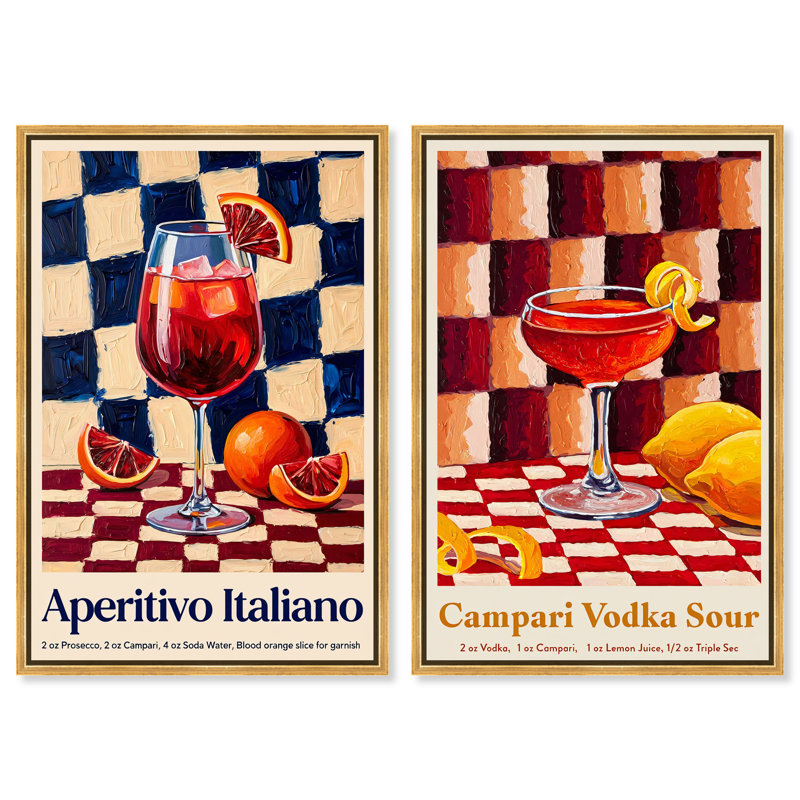 «Tangerine Drink Set», reproduction d'art sur toile par Art Remedy, H 15 po x l 10 po, Cadre flottant blanc