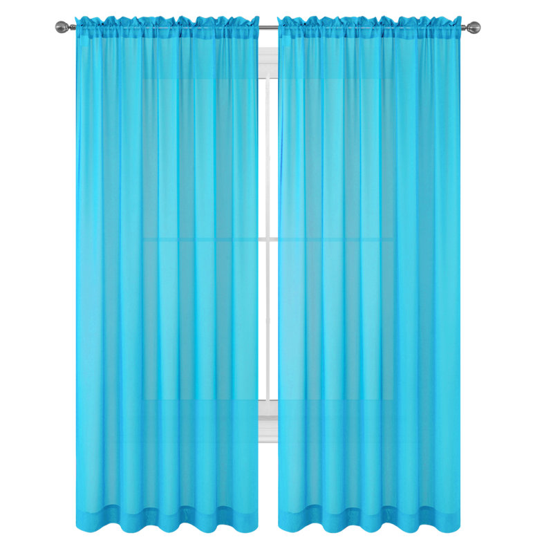 Godbey Sheer Curtain Pair, 57" W x 63" L, Turquoise