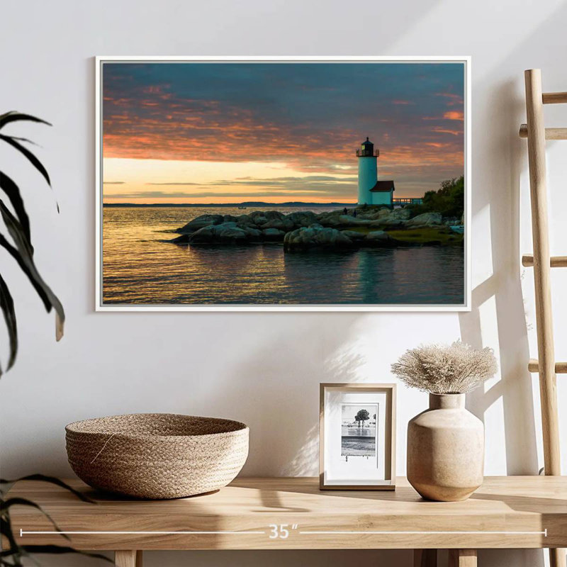 Coucher de soleil sur le phare d'Annisquam, Cadre flottant blanc, 25 po x 17 po