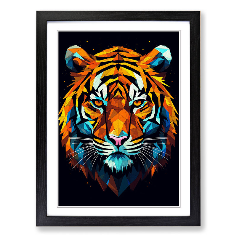 XYZ-FRM-V1223-1630 Tiger Geometric 1 Piece Single Picture Frame Wall Art, 64cm H x 46cm W x 2cm D, Black