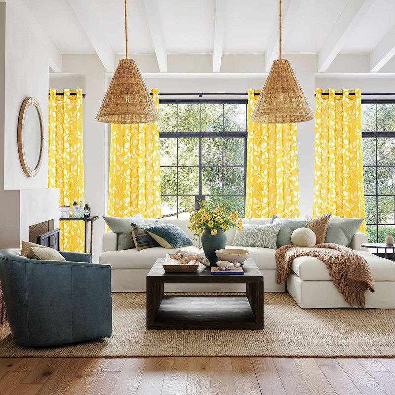 Betancur Semi Sheer Curtain Pair, Yellow, 52" W x 84" L
