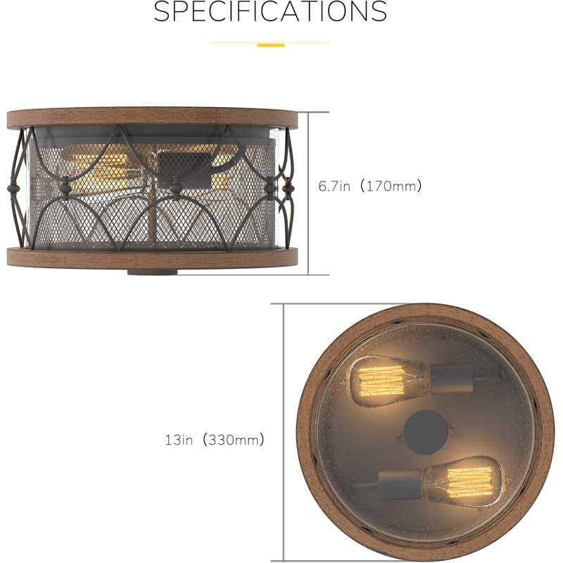 Inlight 2-Light Farmhouse 13''W Outdoor Flush Mount Ceiling Light, Bulb Not Included