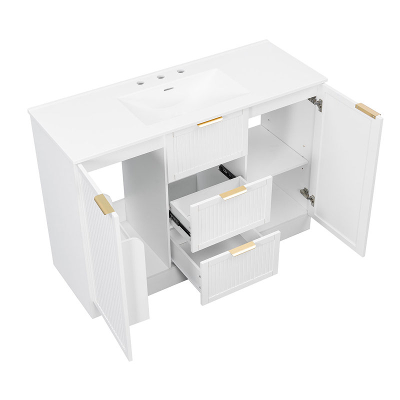 Freestanding Standard Free Standing Single Double Single Vanity Bathroom Vanity With Resin Top