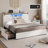 Farmhouse Bed Frame With Led Lights And 4 Storage Drawers, Wooden Platform Beds With Charging Station,rustic Bedroom Set With Storage Headboard And Sliding Barn Door-809496375-807484541