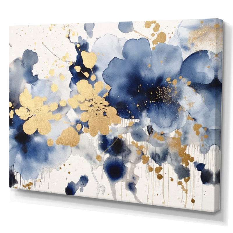 Fleurs bleues et lilas sur toile, H 34 po x l 44 po x P 1,5 po, Toile tendue