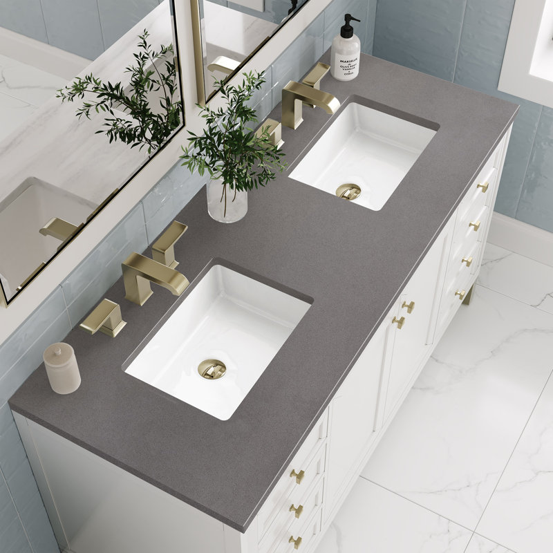 Chicago 60'' W Double Vanity, Glossy White, Charcoal Soapstone, 8" Widespread