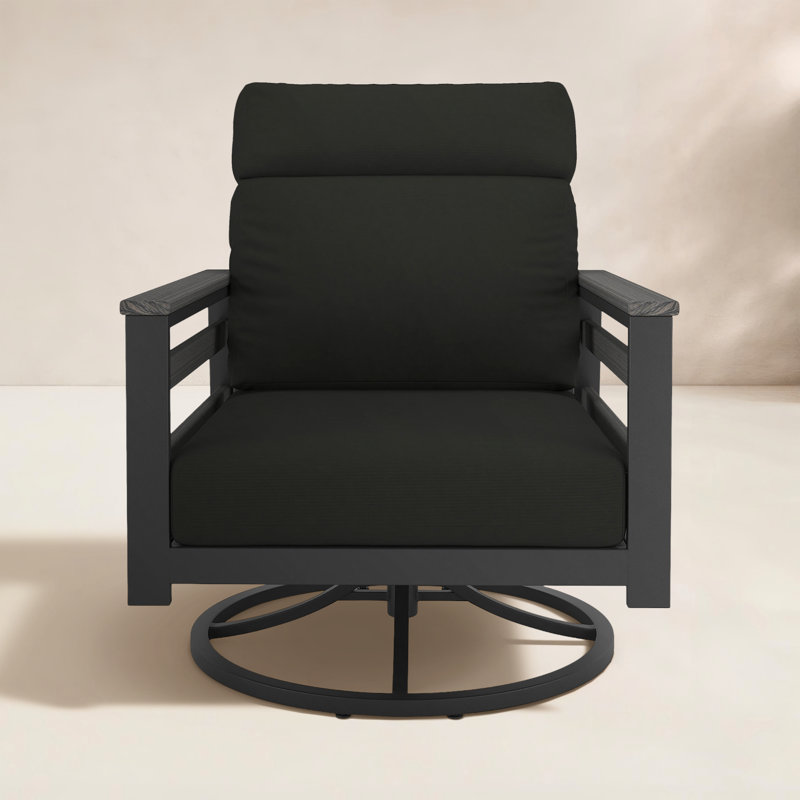 Townsend Metal Outdoor Rocking Chair With Sunbrella Cushion, Canvas Black, Gray