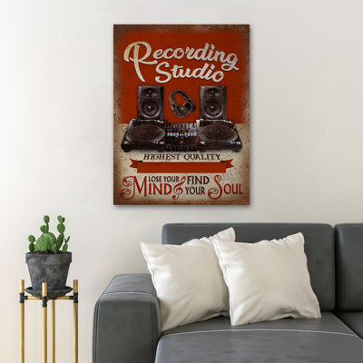 Casque d'écoute, haut-parleurs et enregistreur - «Lose Your Mind Find Your Soul», reproduction d'art graphique sur toile tendue