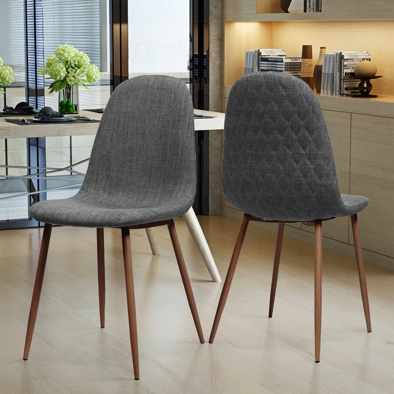 Chaise de salle à manger rembourrée en tissu avec pieds en métal (ensemble de 2), Gris