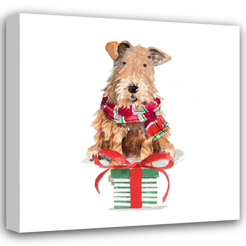 «The Holiday Aisle® Loreth, Lanie», reproduction d'art sur toile tendue: Christmas Airedale Terrier 13451BB