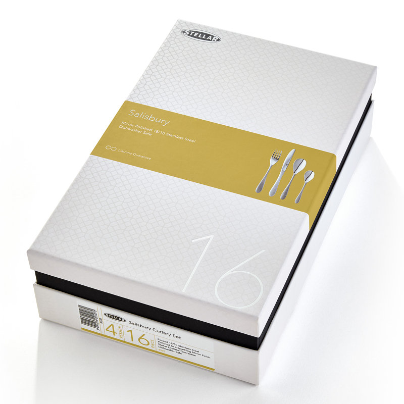 Stellar 16 Piece 18/10 Stainless Steel Cutlery Set. Table Settings for 4, Salisbury Design