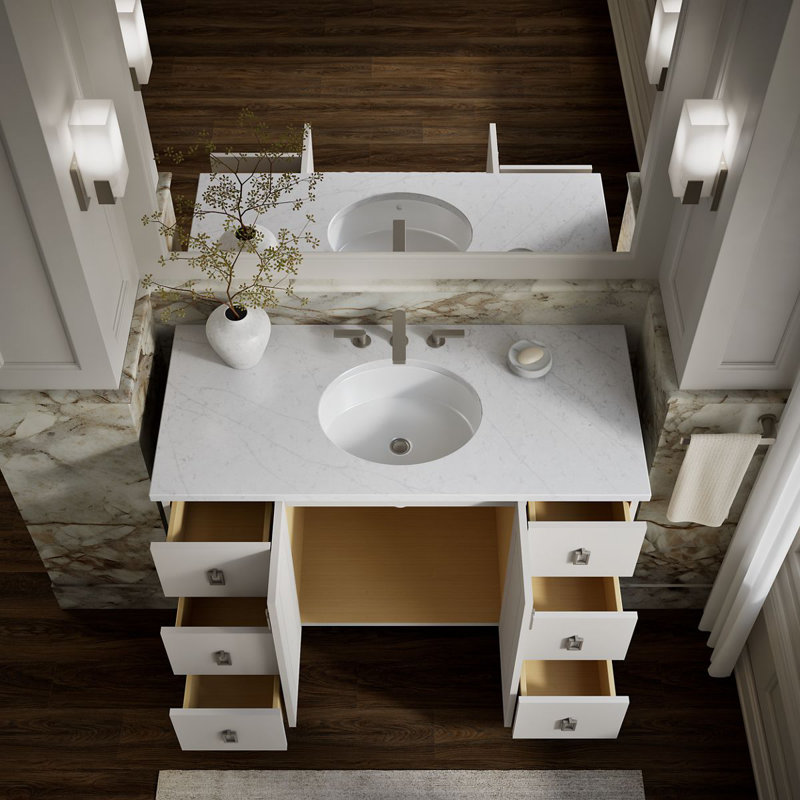 Poplin® 48" Vanity Base Only with Furniture Legs, 2 Doors and 6 Drawers, Linen White