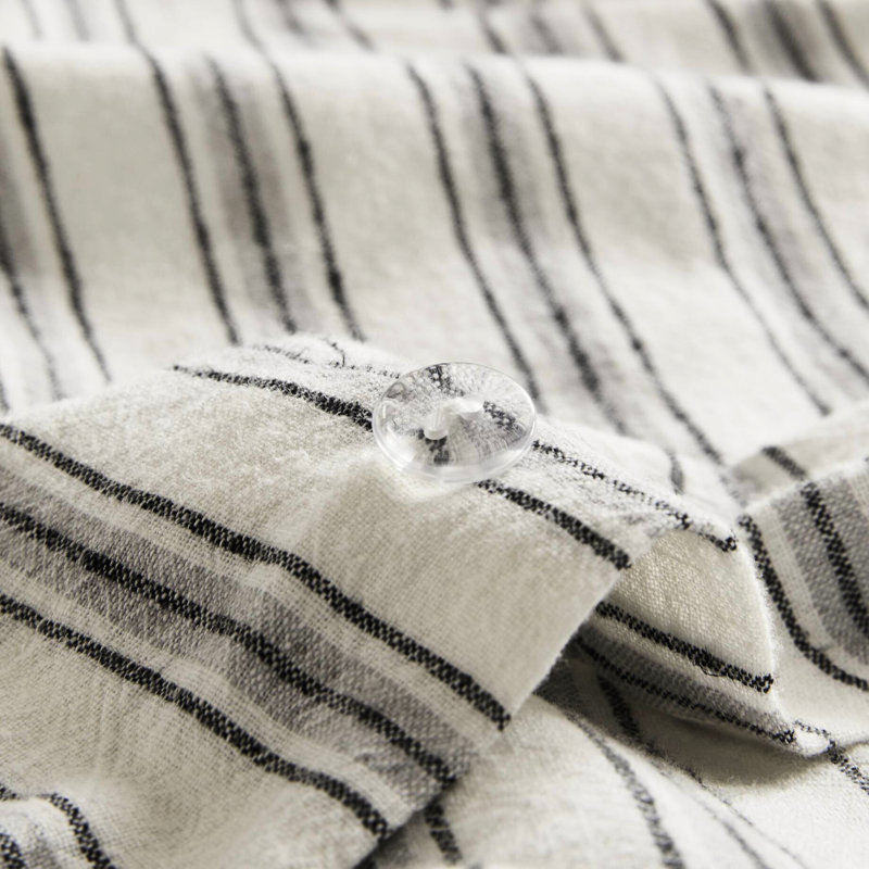 Ensemble de couette gris 3 pièces pour lit Queen, mélange coton-lin-rayonne, confort toutes saisons, design soigné, tissu naturel doux, respirant et lavable à la machine à rayures