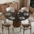 51'' Modern Round Dining Table, Black Sintered Stone Tabletop With Full Black Board, Solid Wood Pedestal Base For Dining Room