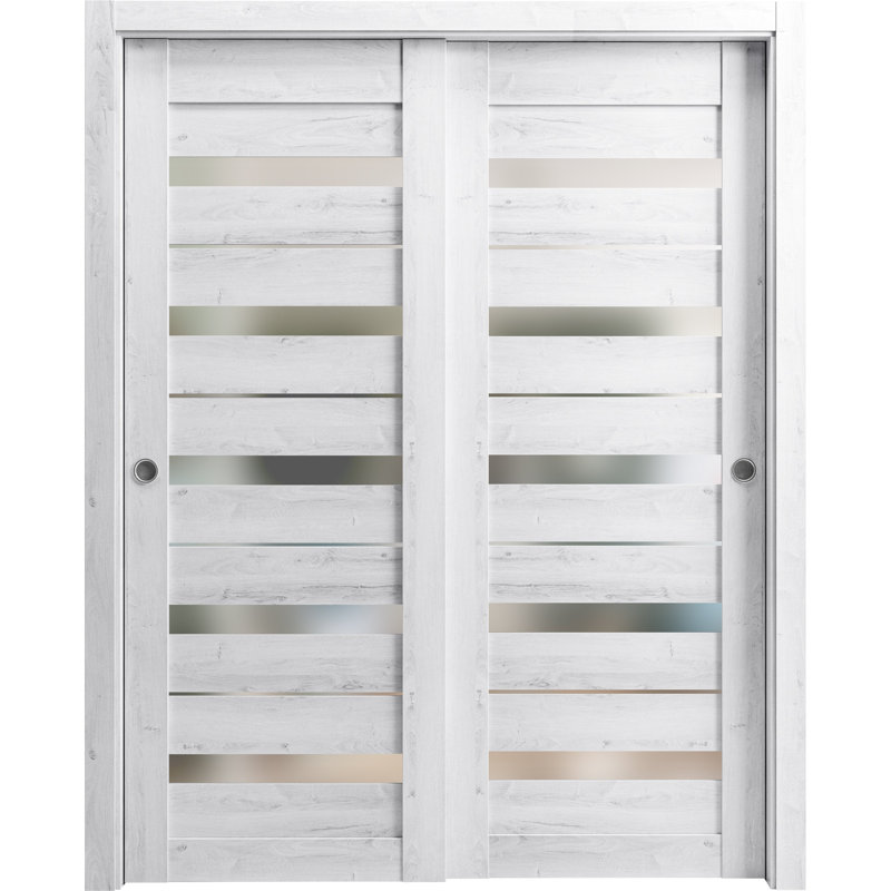 Portes coulissantes coulissantes pour garde-robe avec portes en verre dépoli Quadro 4445, 36 po x 96 po, Blanc nordique