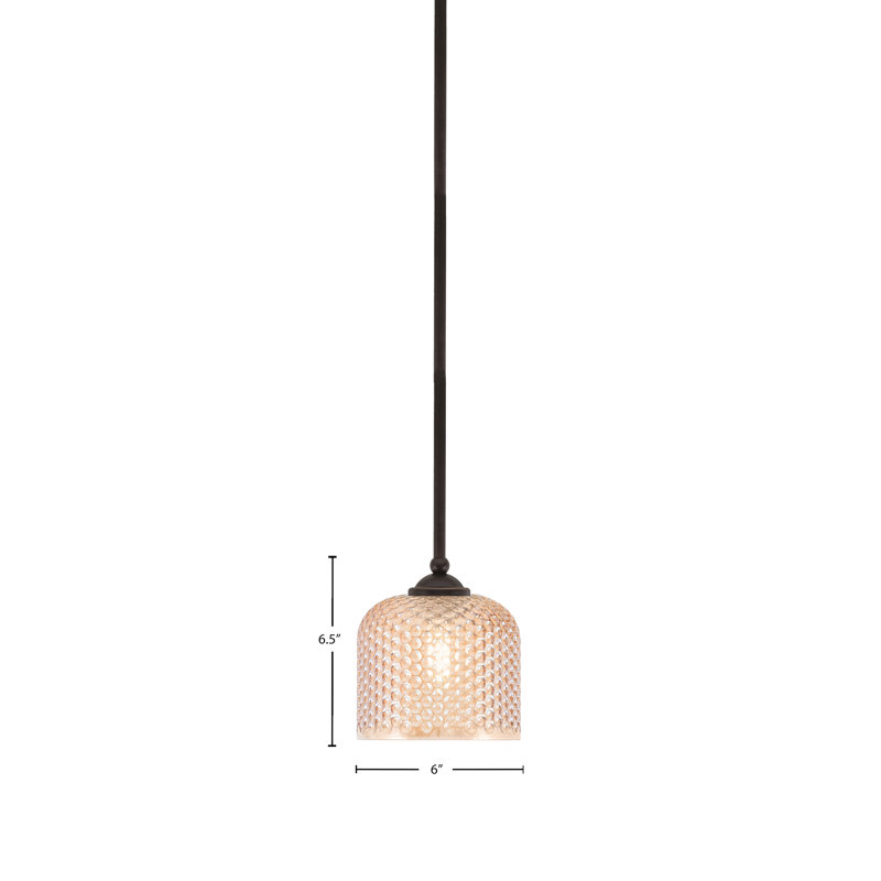 Mini-luminaire suspendu suspendu Zilo, fini granit foncé, avec verre texturé ambre de 6 po