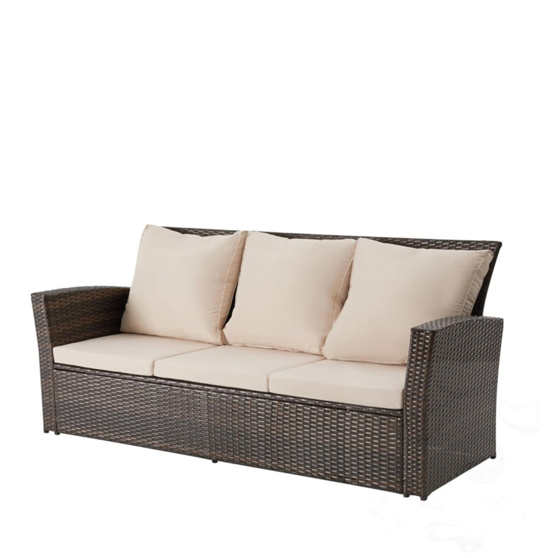 Canapé d'extérieur rembourré 3 places avec coussins, Beige