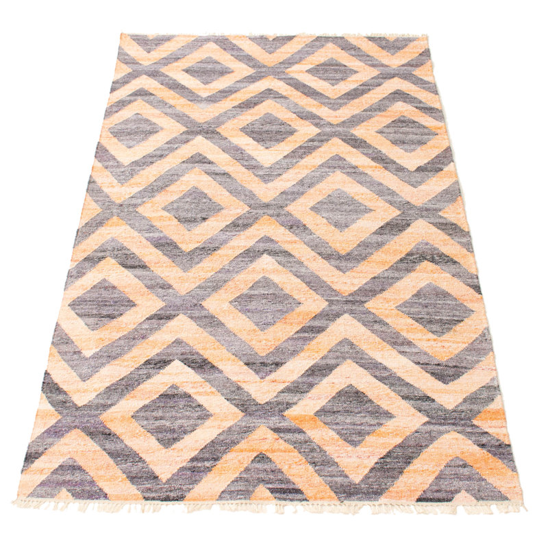 Tapis orange / brun en laine tissé à plat à la main à motif géométrique Fawnbrook