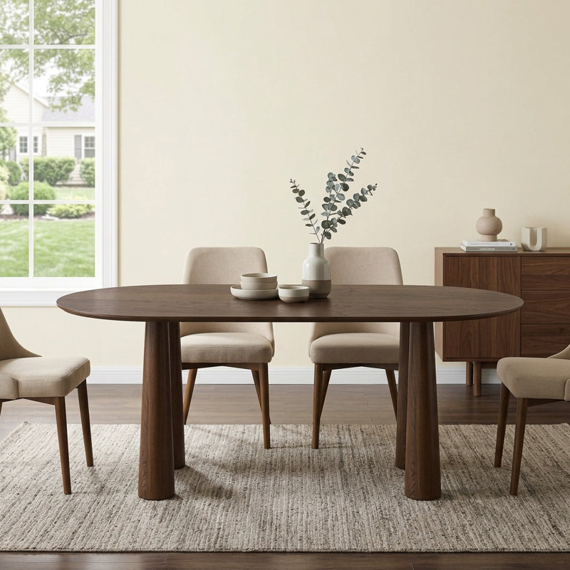 Table de cuisine ovale en bois 30 po avec 4 pieds, H 30 po x L 67 po x l 33,50 po, Noyer