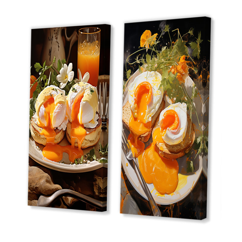 Benedict Eggs Breakfast - Petit déjeuner, ensemble de 2 reproductions d'art sur toile, H 28 po x l 25 po, Toile tendue