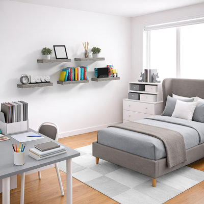 Sorbus 16" Long Floating Shelves with Invisible Mounting - Set of 3, Grey