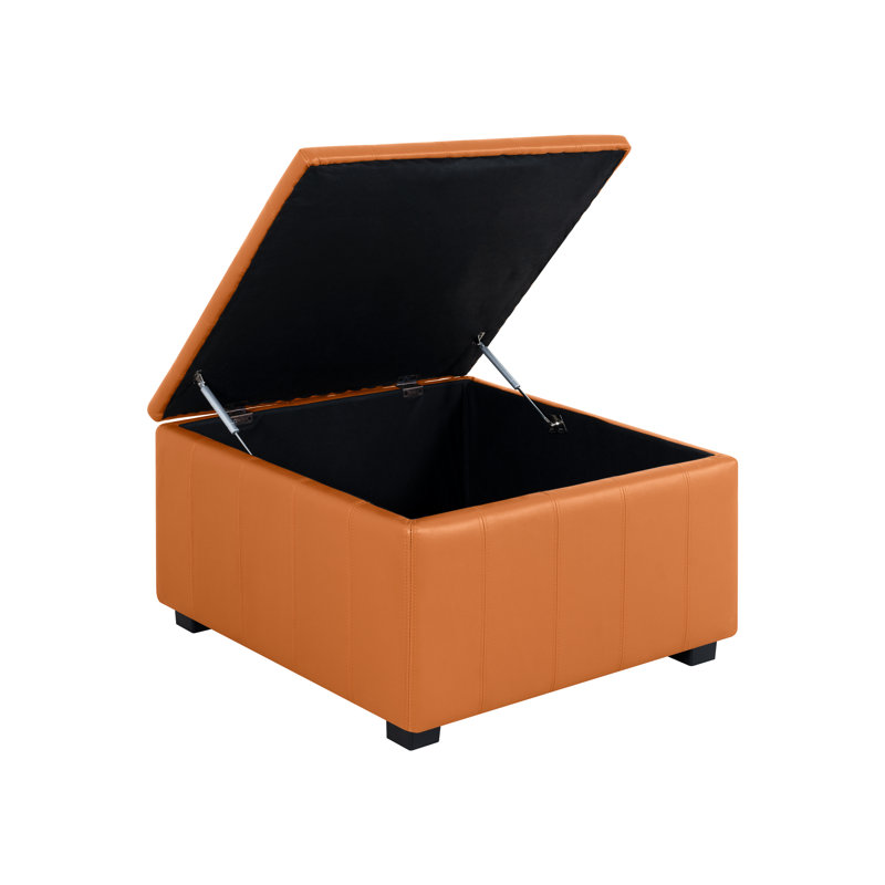Banc de rangement avec repose-pieds Ashwika Vegan, Similicuir caramel