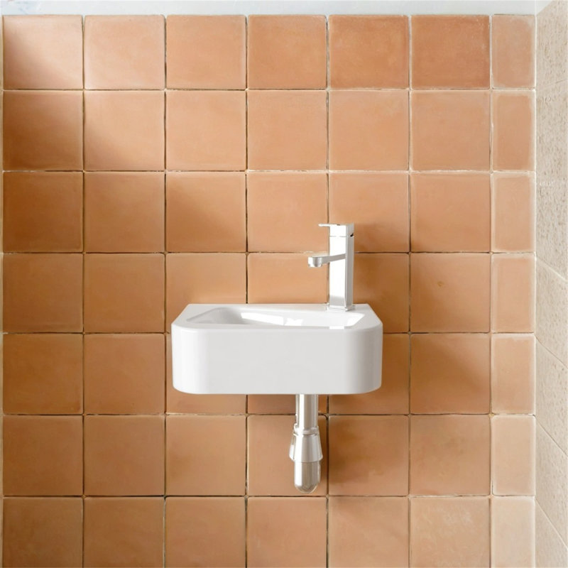 【14" X 10" Wall-mounted Floating Rectangle Vessel Sink】– White Porcelain Ceramic Bathroom Sink With Faucet & Drain For Small Modern Vanities