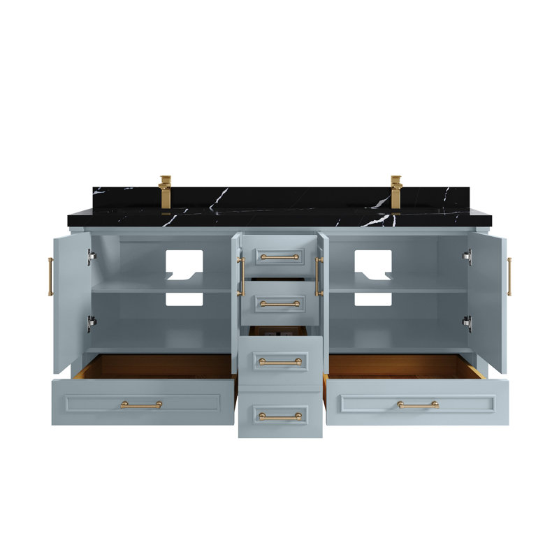 Moncef 72 po X P 22 po De meuble-lavabo double D Quartz brun Viola, Bleu, Or brossé, Noir Calacatta