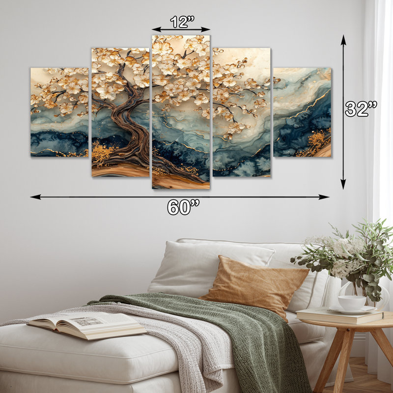 Cerisier en fleurs, jardin d'hiver, beauté VI - art mural cerisier en fleurs - ensemble de décorations murales traditionnelles