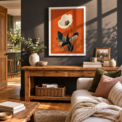 White Poppy Study Botanical - Framed Print